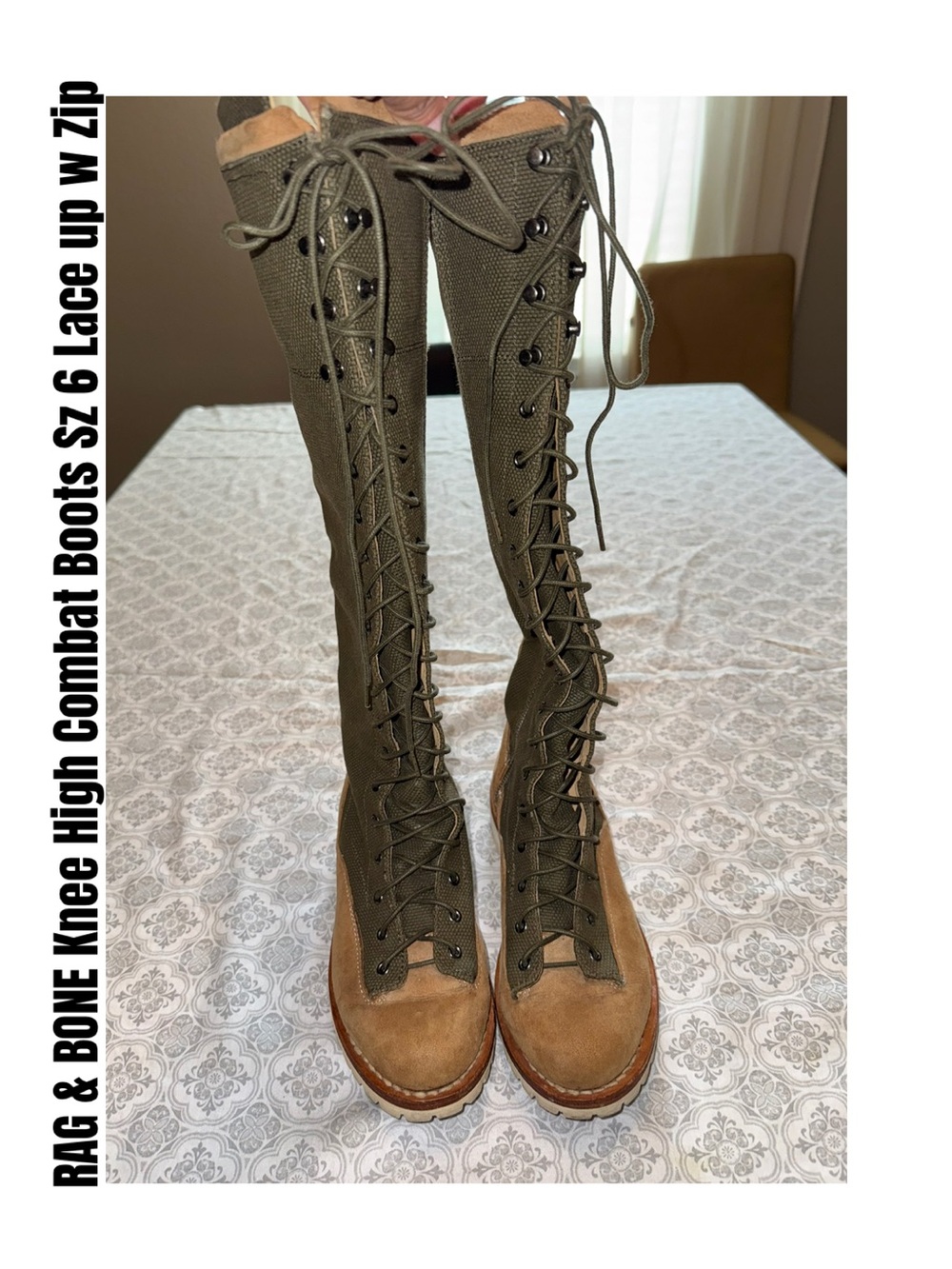 RAG & BONE Knee High Combat Boots Sz 6 Lace up w Zip